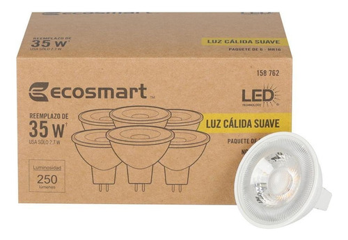 Foco Led Mr16 Ecosmart 2.7 W 250 Lúmenes Luz Amarilla 6 Piez