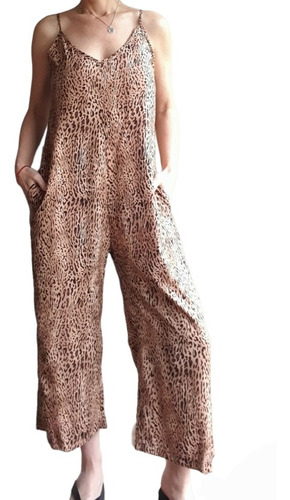 Mono Lino Palazzo Crop Pant Court C/ Bolsillos Animal Print 