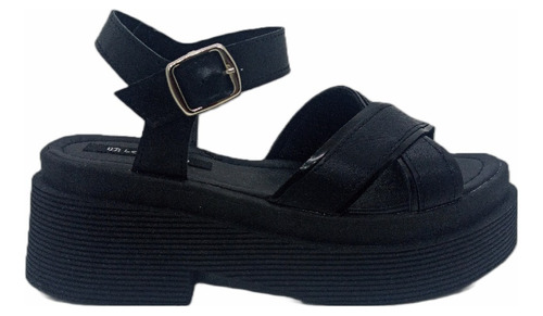 Sandalias Mujer Negras Plataforma Cuero Cruzadas