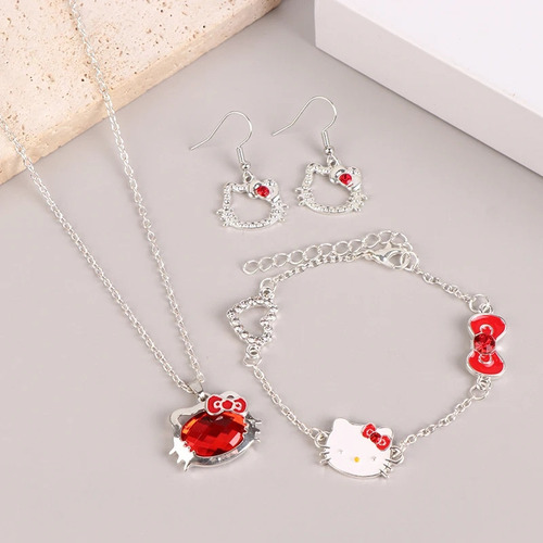 C Set Joyas Hello Kitty, Conjunto Collar Aros Y Pulsera