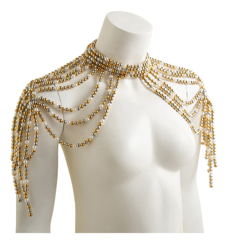 (a) Collar Lujoso Con Cadena De Cuello De Perlas Y Borlas Vi