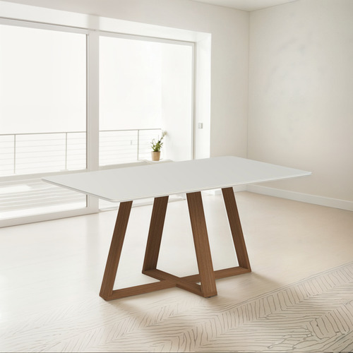 Mesa De Jantar 160cm Retangular Com Vidro Avena Gewt
