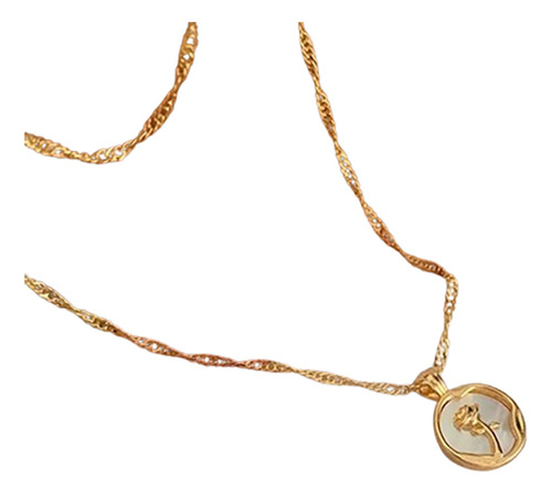 Collar Dije Circulo Con Rosa Dorado Incluye Cadena Torsal
