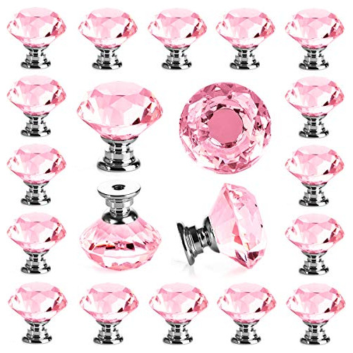 25 Tiradores De Cajón De Cristal Rosa De 30 Mm De Pomo Decor