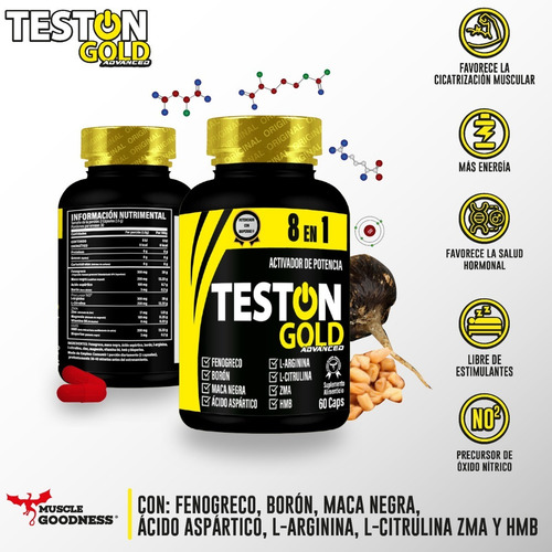 Muscle Goodness | Teston Gold Advanced 8 En 1 | 60 Caps Sabor Sin Sabor