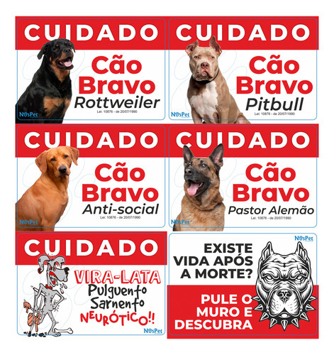 Placa Advertência Cuidado Cão Bravo Raças 30cm X 21cm X 3mm
