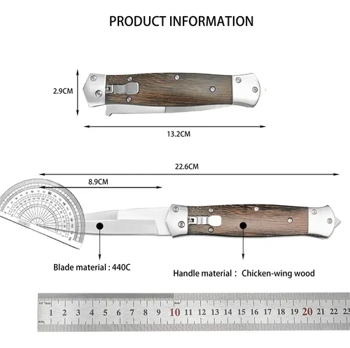 Cuchillo Stiletto Tactical Gear, Hoja Plegable Automática, C