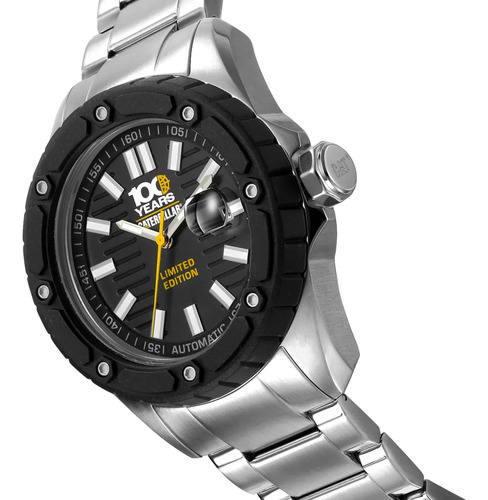 Reloj Cat Shockmaster Edición 100 Años Set.s7.148.11.121 Malla Plateado Bisel Negro Fondo Negro