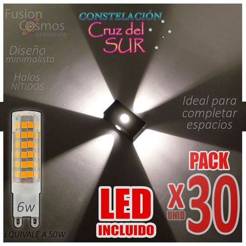 Difusor Aplique Hierro Interior Luz Efecto C/led 6w Pack X30 Superbrillante Iluminacion Decoracion Pared Living Comedor