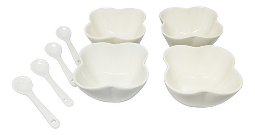 Kit Com 4 Petisqueira Porcelana Louça Branca Com Colher