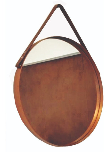 Espejo Redondo Circular Hierro 70 Cm Diam Cobre Tiras Cuero