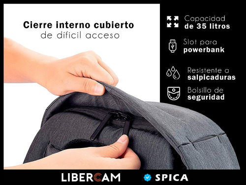 Mochila Antirrobo Impermeable Spica M-10 Usb Porta Notebook