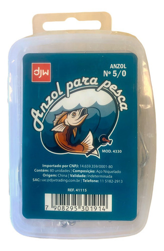 Anzol Para Pesca Aço Niquelado Número 5/0 Com 80 Unidades