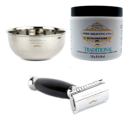 The Shaving Co Kit Crema Afeitar Menta Rastrillo Negro Bowl
