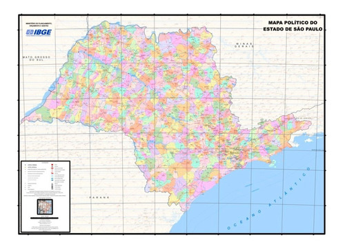 Mapa Político São Paulo Grande Alta Qualidade 115x83 Cm