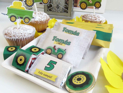 Imagen 5 de 9 de Kit Imprimible Tractor Verde Personalizado Cumpleaños