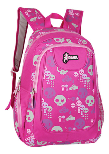 Mochila Iguana Full Estampada 17 Pulgadas, Ig72 Importado!!! Rosa Chicle Calavera B
