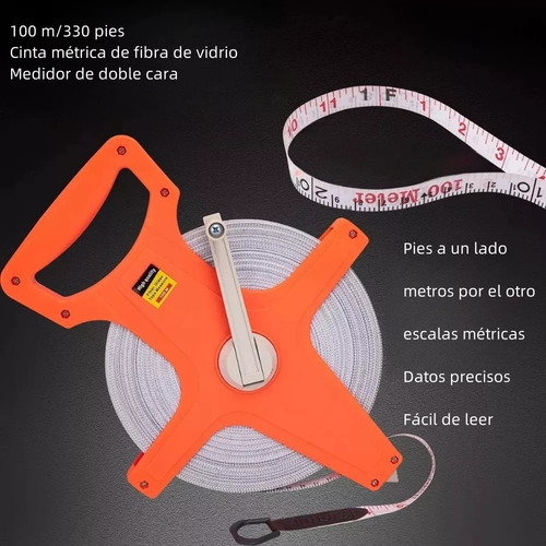 Cinta Metrica Larga 100 Metros Flexometro Fibra De Vidrio