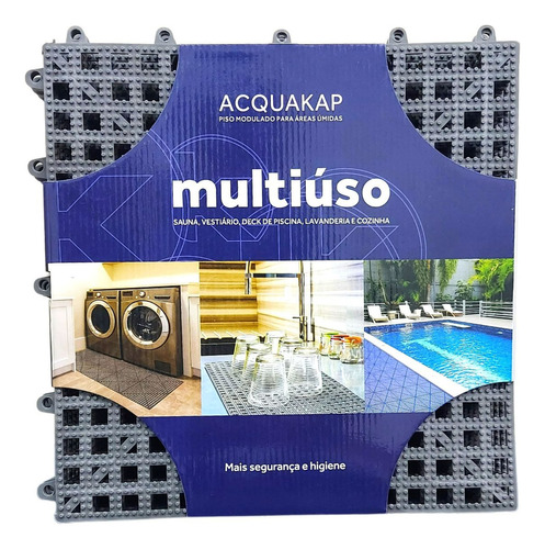 Kit 6 Tapete Piso Borracha Acqua Kap Banheiro Piscina Cinza