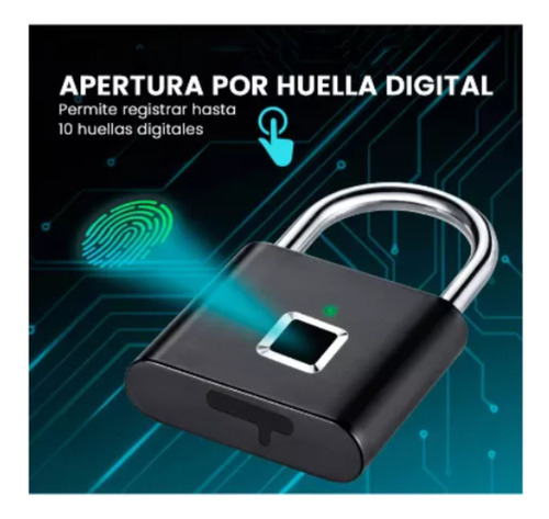 Candado Digital Acero Huella Tactil Usb Resistente Agua Color Negro