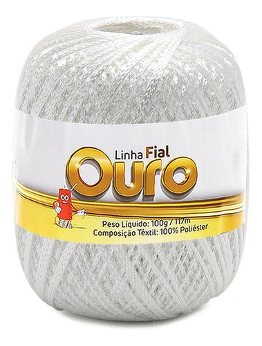 Linha Fial Ouro Com 100g 117mts 100% Poliéster Crochê Cor 03- Branco