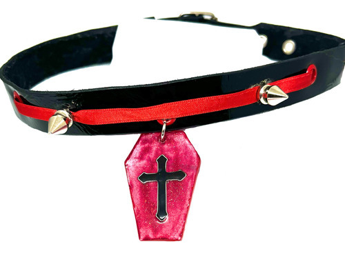 Collar Choker Dije Cruz En Ataúd Gótico Cuero Varios Mod 