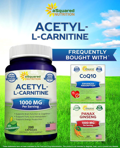 Asquared Nutrition Acetil L-carnitina 1000mg Força Máxima...