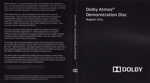 Blu-ray Dolby Atmos Blu-ray Demo Disc 2014/2015/2016