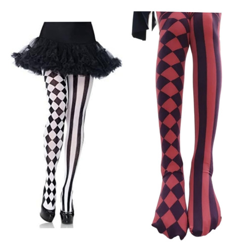 Media Rombos Hallowen Harlequin Disfraz Payaso Lolita Harley