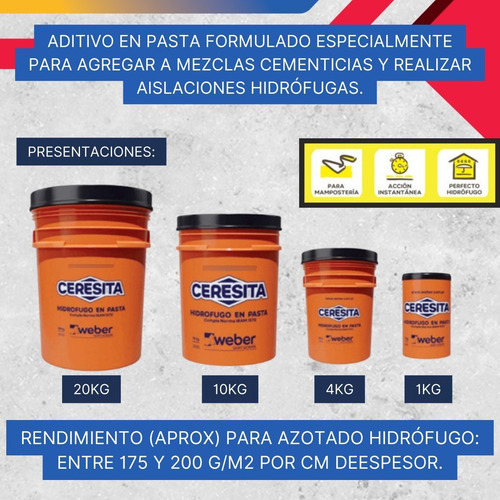 Imagen 3 de 10 de Weber Ceresita Aditivo Hidrofugo Pasta 4 Kg Pared Exterior