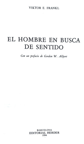 Hombre Busca Sentido Frankl Psicología Logoterapia Herder- (Usado)