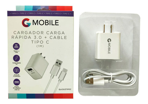 Cargador G Mobile Cable Tipo C A Usb 1m Carga Rápida 3.0