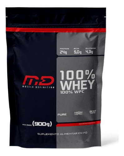 100% Whey Concentrada 900g Md Muscle Definition Sabor Morango