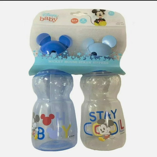  2 Mamadera Bombilla Pajita  Antiderrama Disney Baby Mickey 