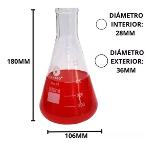 Matraz Erlenmeyer 500 Ml Vidrio Paq C/4 Jf Lhabo