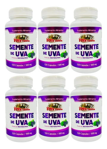 Kit 6 Resveratrol - Semente De Uva 500mg 120 Capsulas 