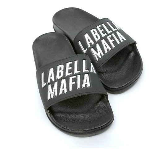 Chinelo Slide Labellamafia Letreiro Prateado Original