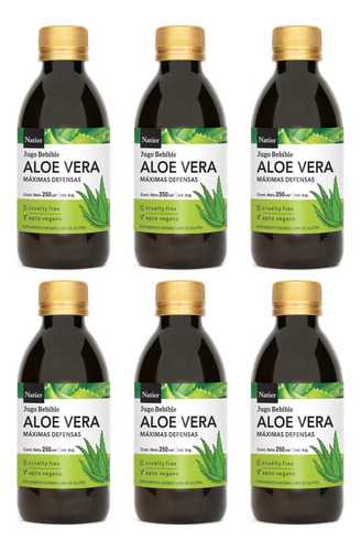 Natier Kit X6 Suplemento Aloe Vera Jugo Natural Vegano 250ml