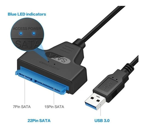 Cable Adaptador Disco Duro Sata A Usb 3.0 Para Hdd Ssd 2.5 Color Negro
