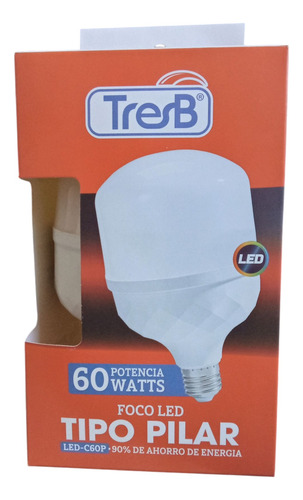 Foco Led Luz Blanca 60w Tres B Tipo Pilar Blanco Frío
