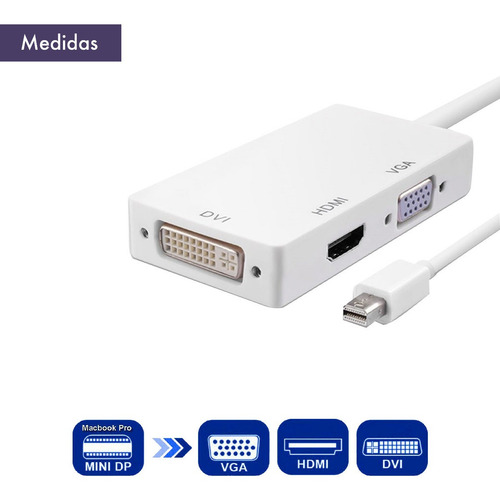 Imagen 4 de 10 de Adaptador Thunderbolt Mini Displayport 3 En 1: Hdmi Vga Dvi