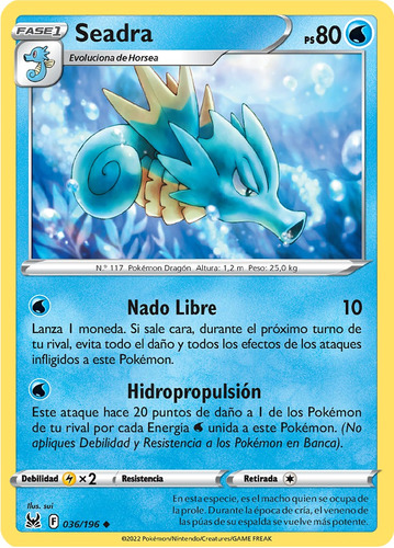 Cartas Pokemon Seadra 036/196 Español Lost Origin Lor