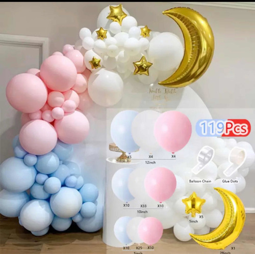 Arco De Globos Pastel Luna Estrella Cumpleaños