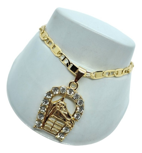 Pulsera De Caballo Y Herradura Zirconias De Oro Laminado H3 Diámetro 6 Cm Largo 20 Cm
