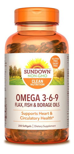 Sundown Ômega 3-6-9 Flax, Fish & Borage Oils - 200 Softgels