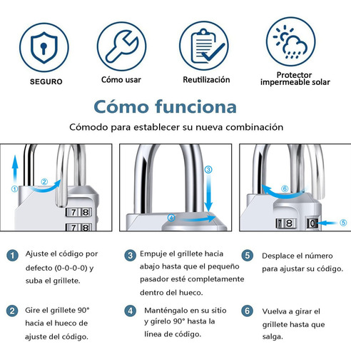 Candado Locker De 2 Piezas, Candado Combinación De 4 Dígitos