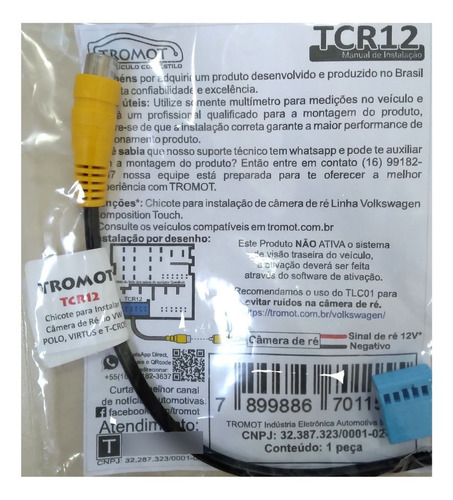 Interface Chicote Para Instalar Câmera De Ré Tromot Vw Tcr12