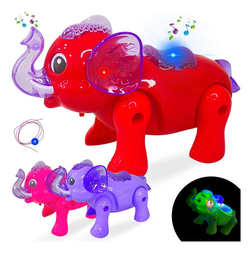 Elefante De Brinquedo Com Som E Luz Musical Anda Led Animal
