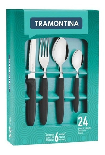 24 Cubiertos Tramontina Ipanema Acero Inox Pvc Negro Caja