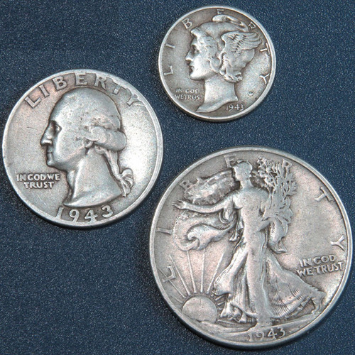 3 Monedas Plata 1943 Dime 10c 25c 50 Cent Wwii Coleccion Kp1
